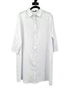 PrettyLittleThing White Button-Up Shirt Dress Size 10 Pockets